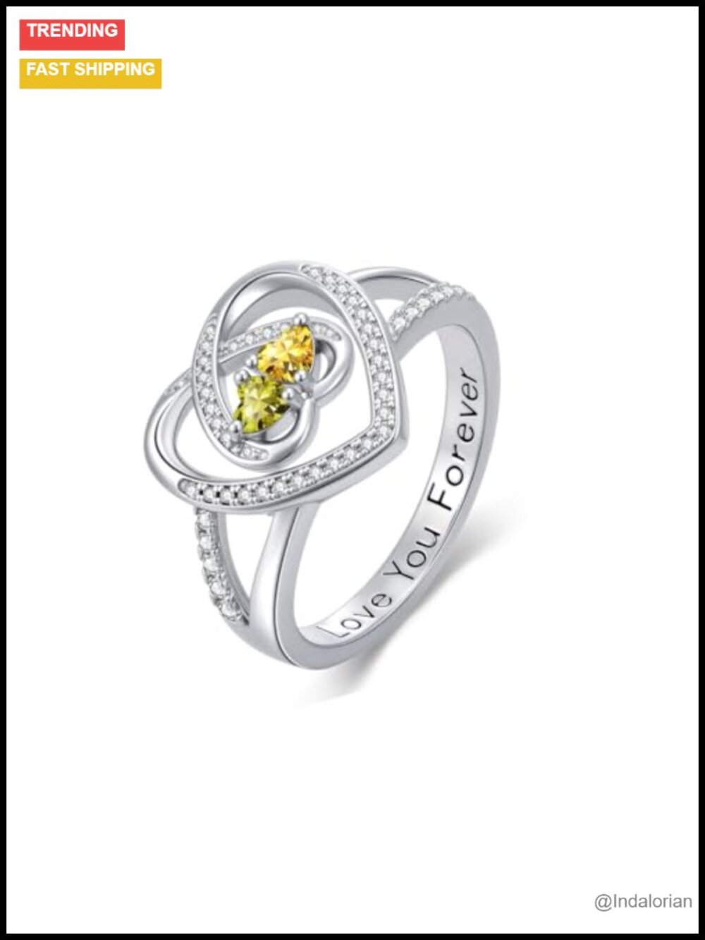 18k White Gold Plated Heart Infinity Promise Ring with Birthstones